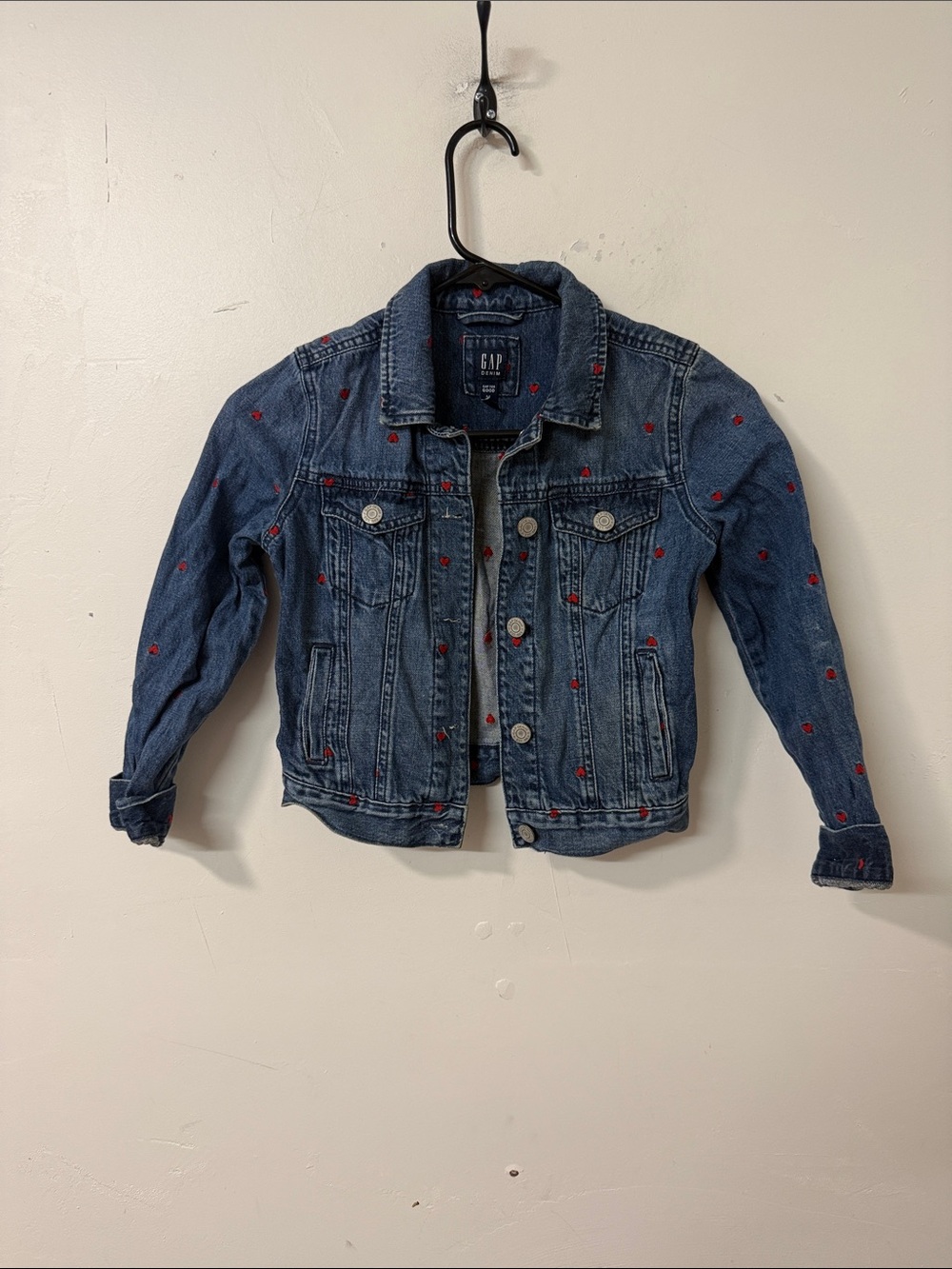 GAP Girls Blue Denim Jacket with Red Heart Embroidery